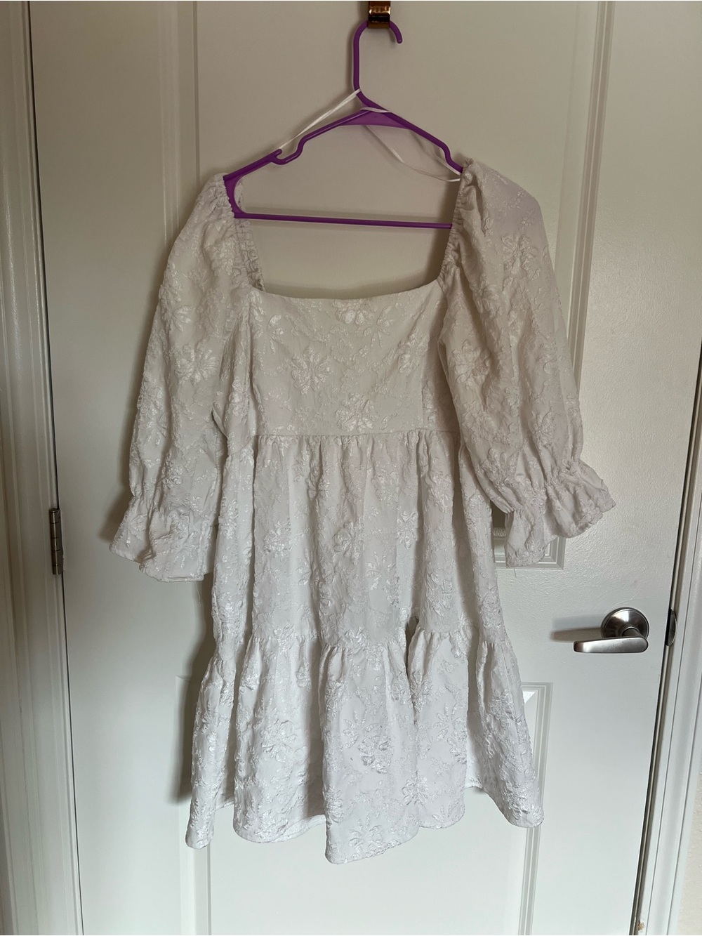 Entro White Dress - Size L Puff Sleeve Ruffled Graduation Event Dressy Short - Picture 6 of 6